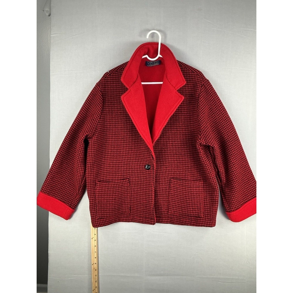 Willow Ridge Womens Red Black Houndstooth Jacket Coat Button Front